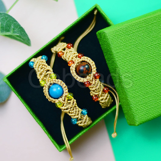 Braided Vintage Bracelet with Nylon Thread and Jade Beads